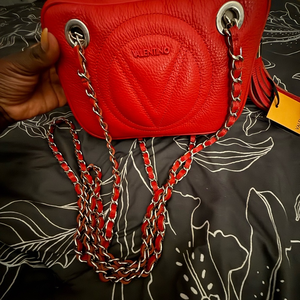 Valentino Red Quilted Crossbody Bag with Chain Straps